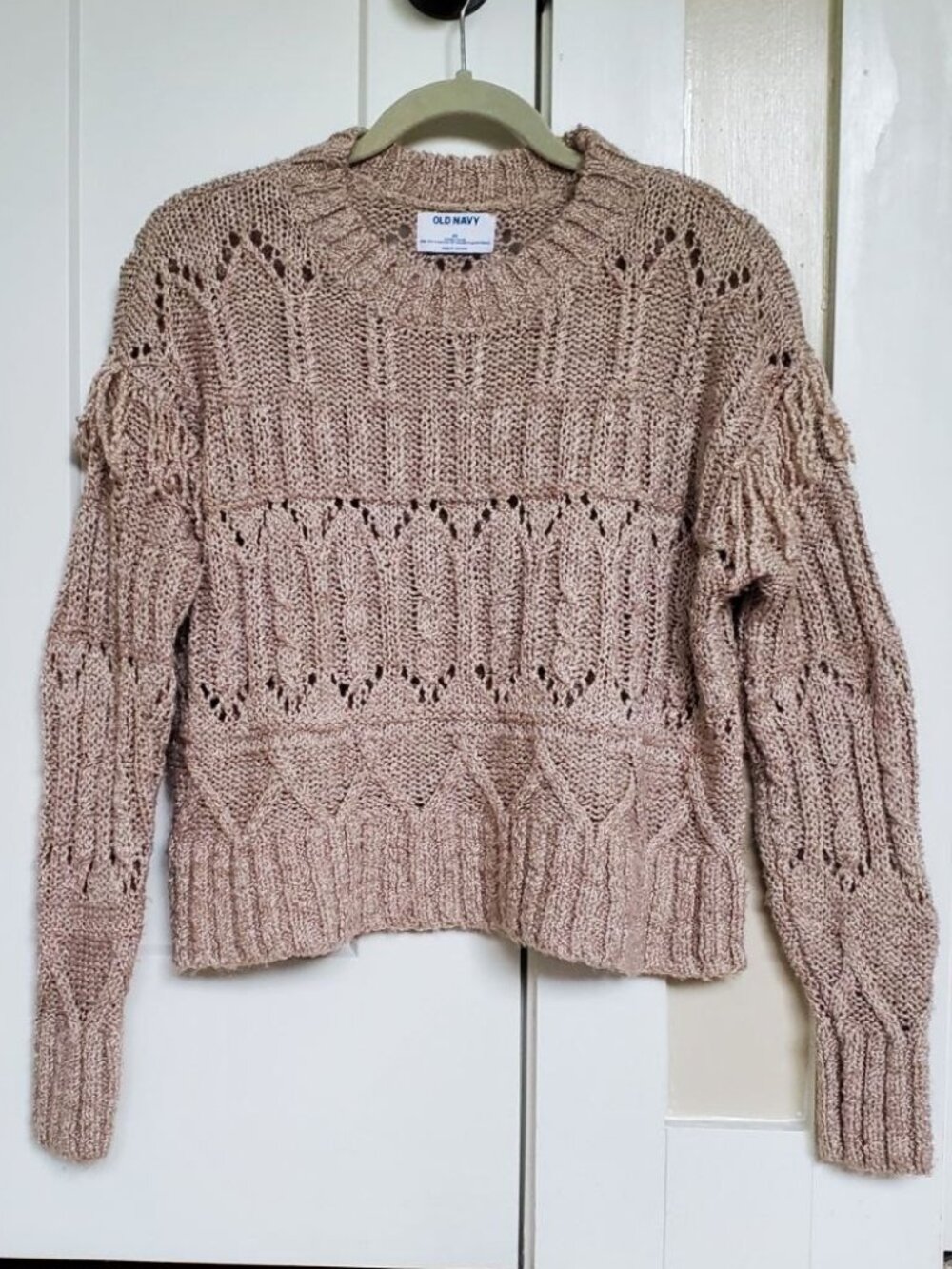 Old Navy Chunky Open Knit Cropped Fringe Sweater XS